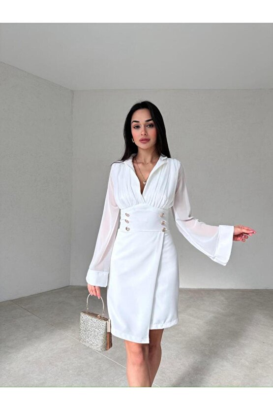 Şifon Detaylı Mini Elbise