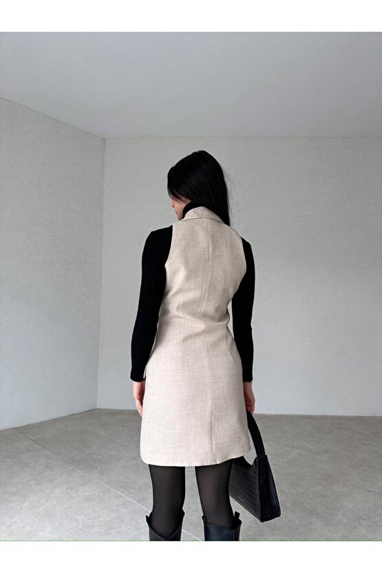 Yün Efekt Mini Yelek Elbise