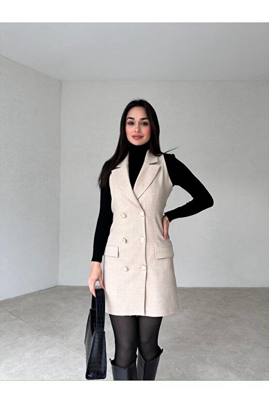 Yün Efekt Mini Yelek Elbise