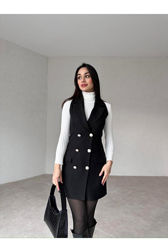 Yün Efekt Mini Yelek Elbise