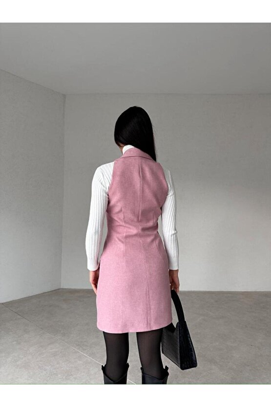 Yün Efekt Mini Yelek Elbise