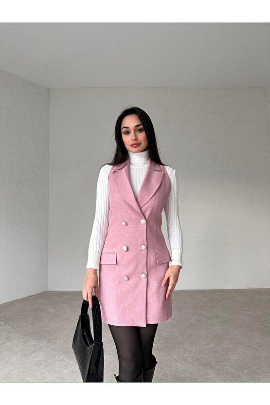 Yün Efekt Mini Yelek Elbise