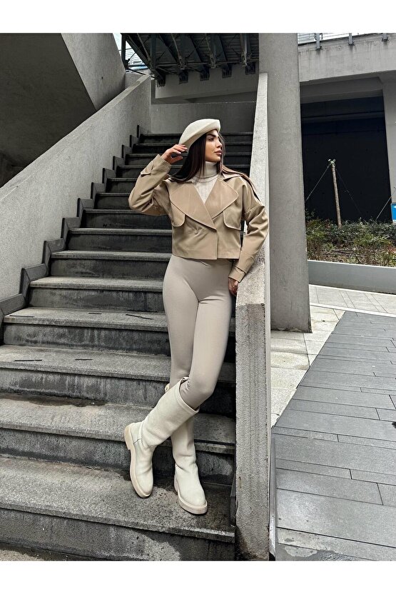 Trenc Kumaş Astarlı Crop Vizon Ceket