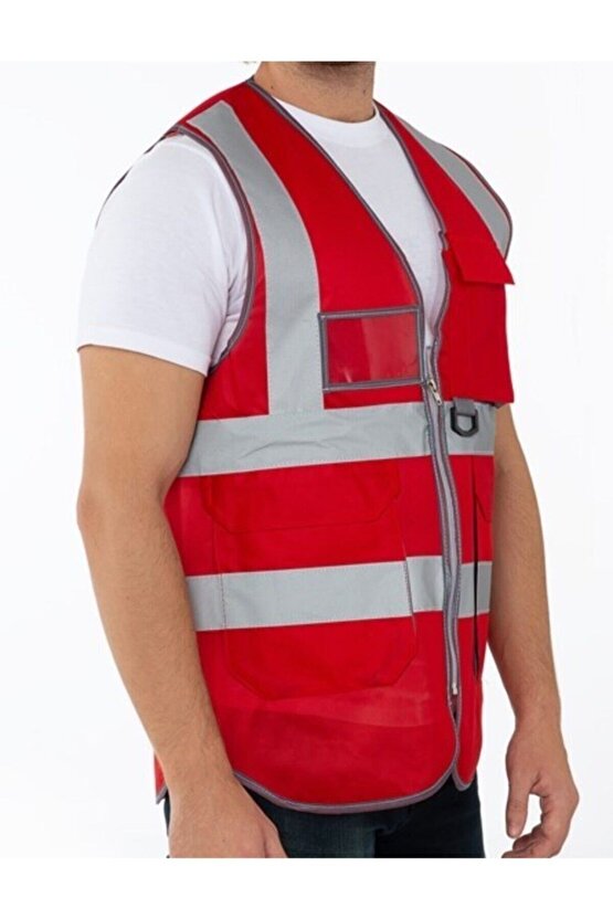 Kırmızı Reflektif Mühendis Yeleği