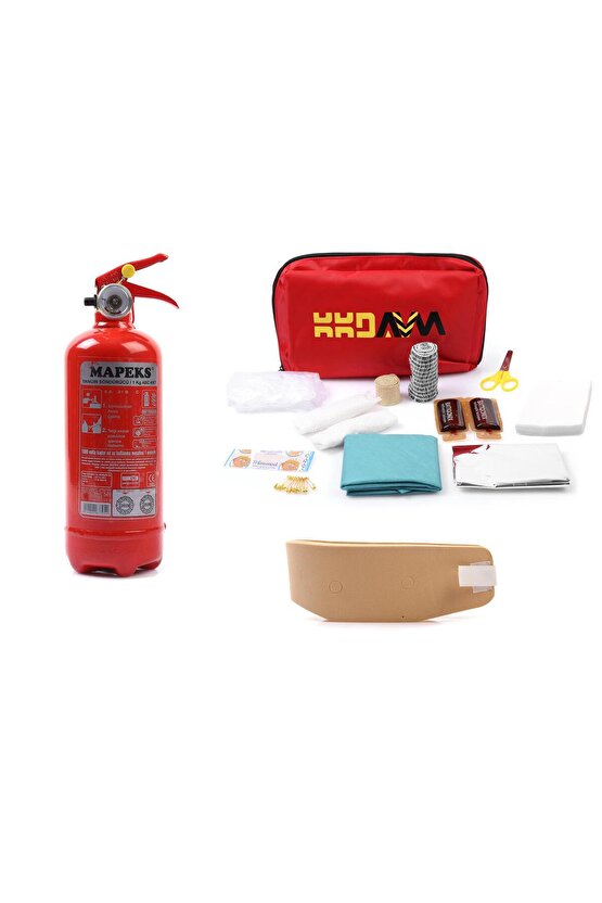 Trafik Ilkyardım Seti Yangın Tüpü Boyunluk Oto Muayene Seti Tüp Son kullanım 2023-2027