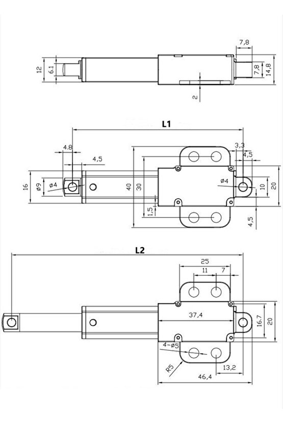12V 30mm Mikro Lineer Aktüatör DC Motor 30mms 32N İtme Gücü