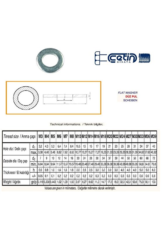 10 Adet Çetin M3 Pul Din 125 Demir Vida Pulu 10 Adet Arduino.