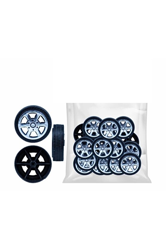 20 Adet Plastik Tekerlek 2,9 Cm Çap - Mil Çapı 2mm Araba Yap Set