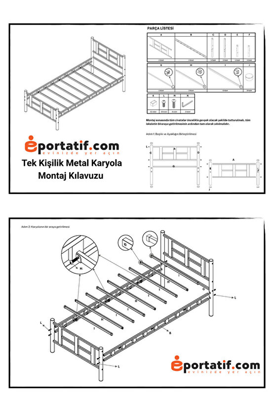 Gardenya Tek Kişilik Metal Karyola A Kalite, Ses Çıkarmaz ,Ölçülü Model Karyola
