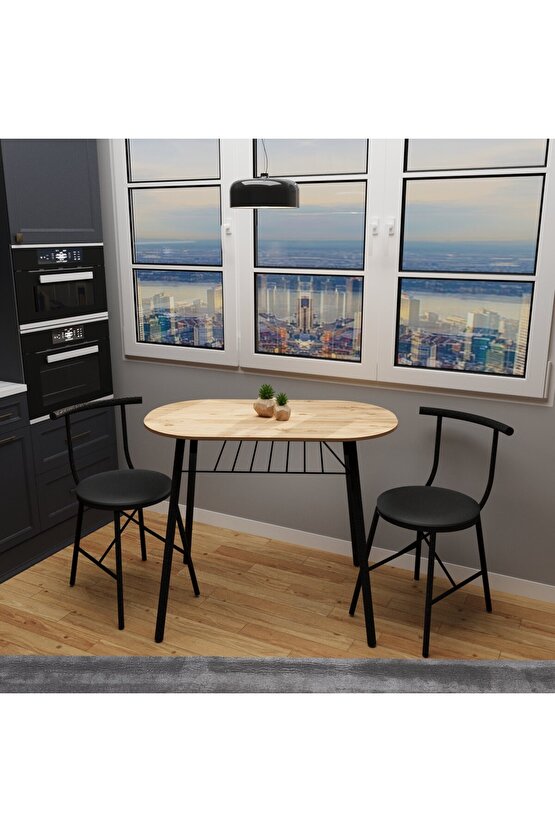 2 Kişilik Masa Takımı Mutfak Masa Sandalye Seti Döşemeli Çam 1346