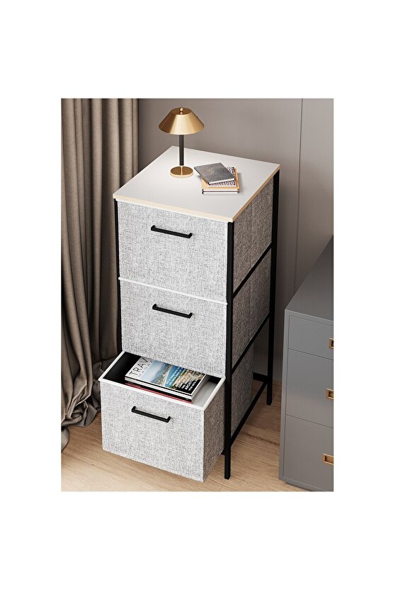 3 Çekmeceli Çok Amaçlı Dolap Büyük Boy Komodin Sehpa