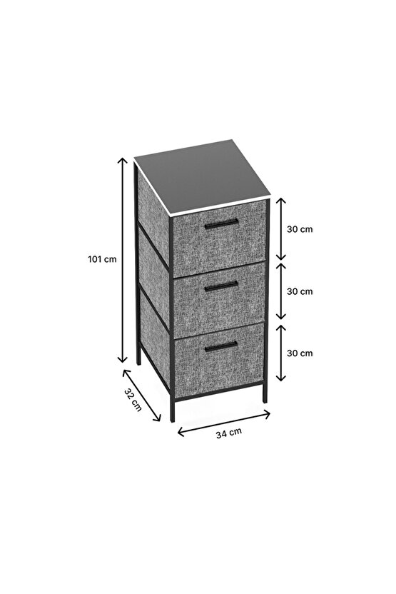 3 Çekmeceli Çok Amaçlı Dolap Büyük Boy Komodin Sehpa