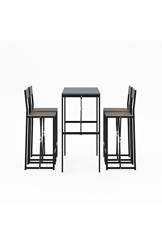 4 Kişilik Gzl Bar Masa Bar Sandalye Yemek Masa Sandalye Takımı Füme 1585