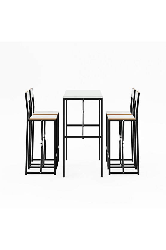 4 Kişilik Gzl Bar Masa Bar Sandalye Yemek Masa Sandalye Takımı Beyaz 1584