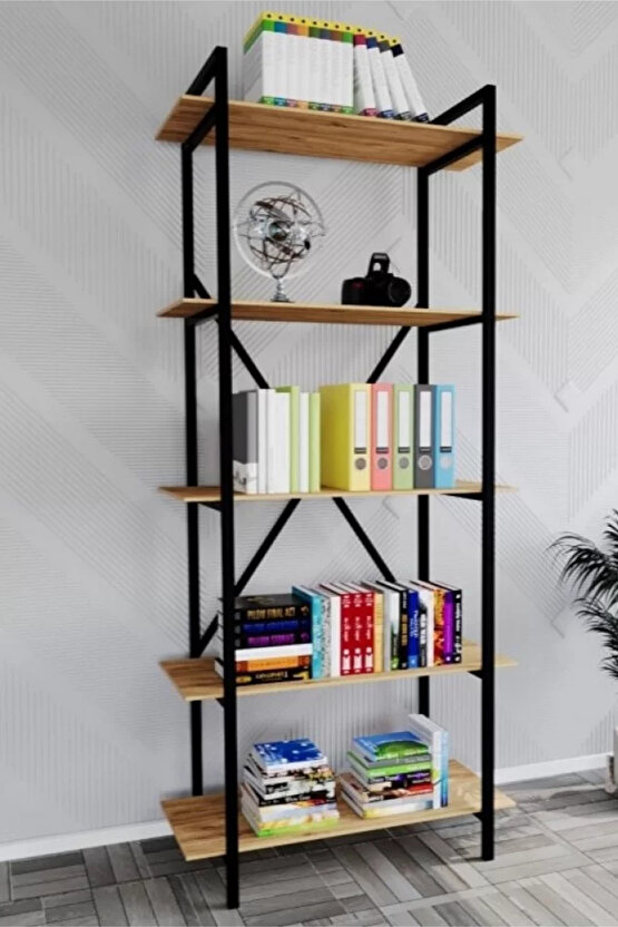 5 Katlı Ahşap Kitaplık