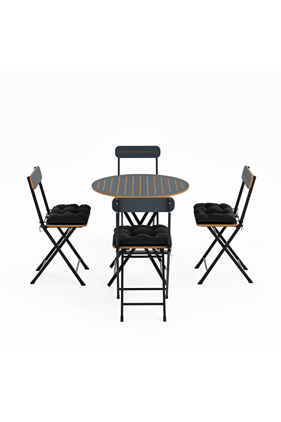 4 Kişilik Minderli Yuvarlak Bistro Takım Bahçe Mutfak Masa Sandalye