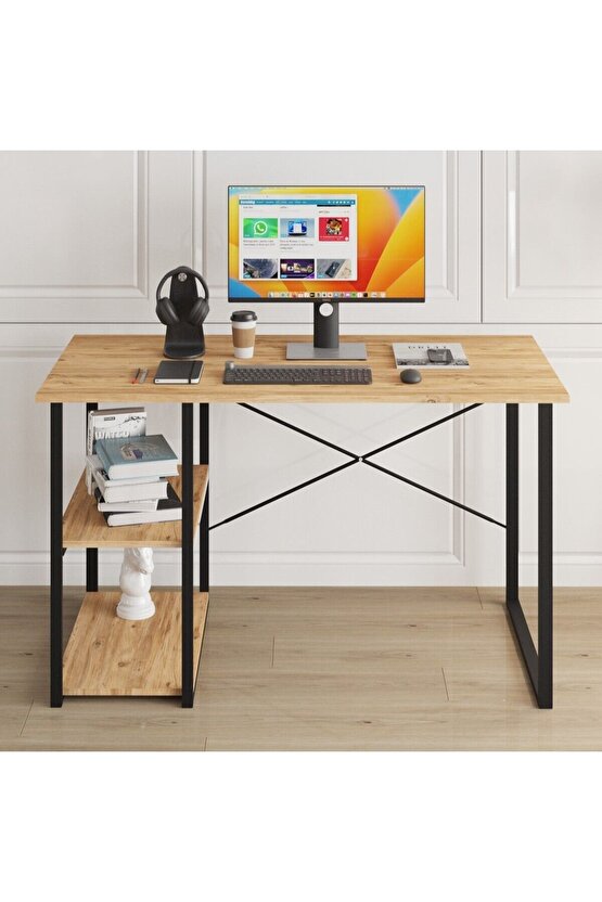 Çalışma Masası Raflı Ofis Laptop Bilgisayar Masası Çam