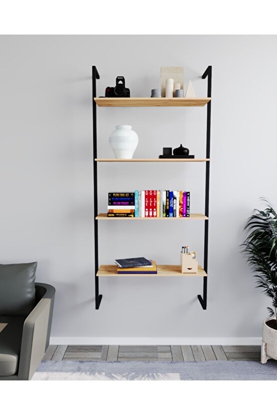 Duvar Rafı Metal Kitaplık Mobilya 4 Katlı