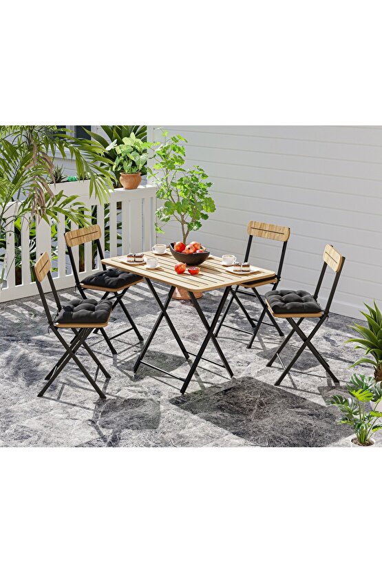 4 Kişilik Minderli Bistro Takım Bahçe Masa Sandalye