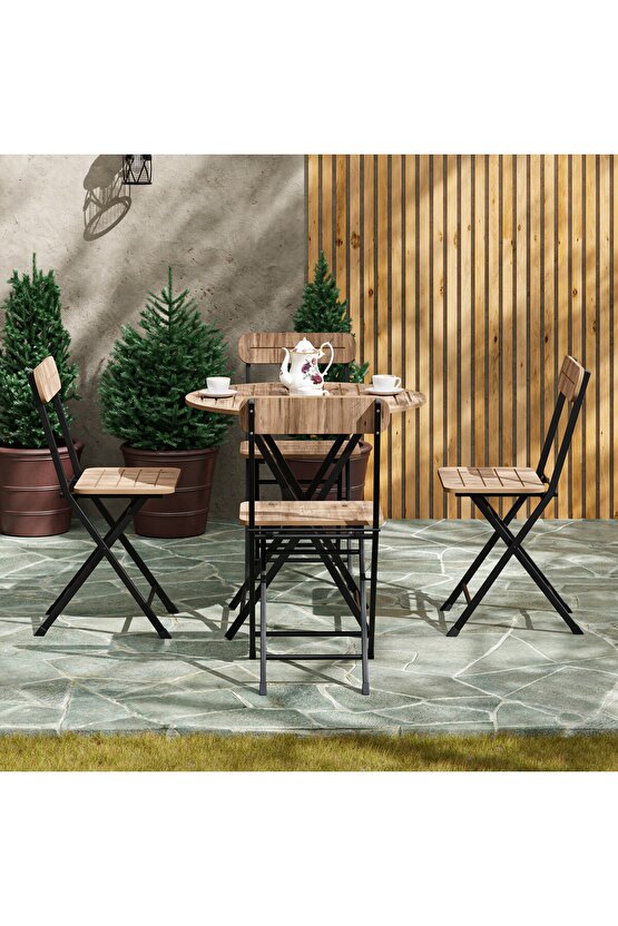 4 Kişilik Yuvarlak Bistro Takım Bahçe Mutfak Masa Sandalye