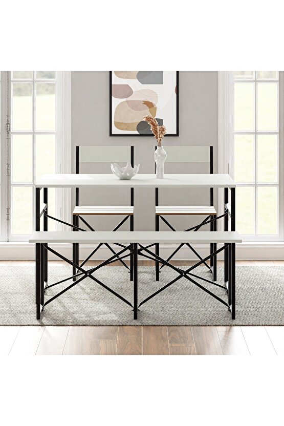 Mutfak Masası Bench Bank 120x60 Masa Set 2 Adet Sandalye Yemek Masası