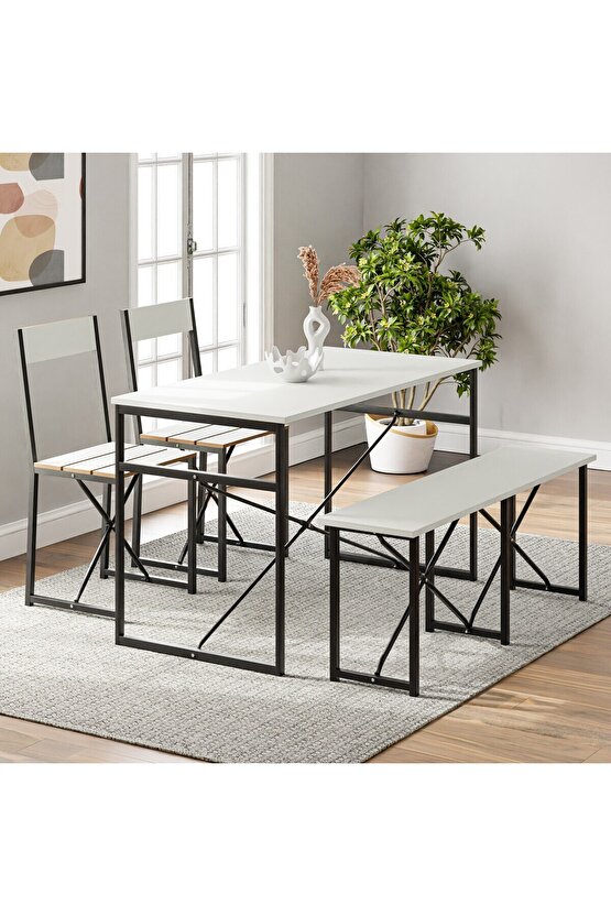 Mutfak Masası Bench Bank 120x60 Masa Set 2 Adet Sandalye Yemek Masası