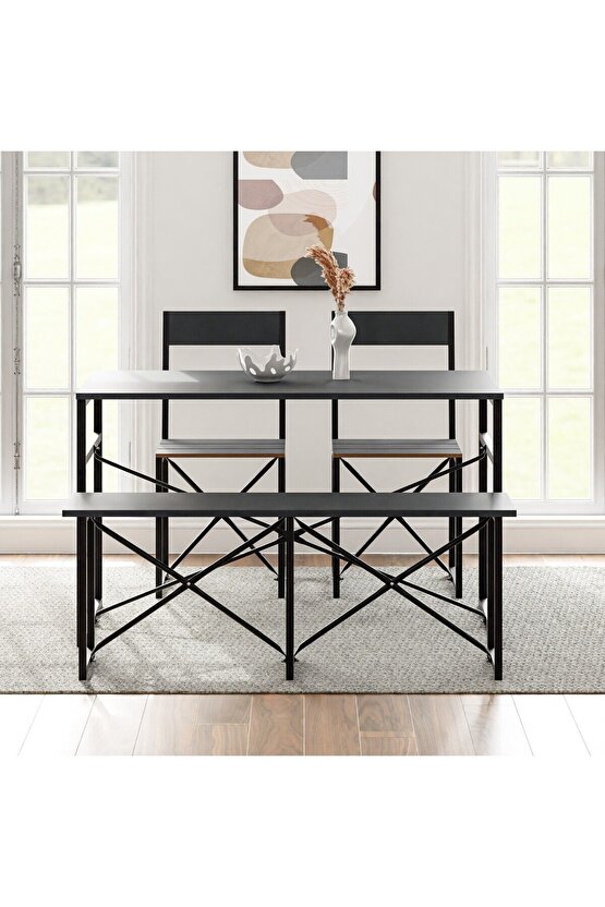 Mutfak Masası Bench Bank 120x60 Masa Set 2 Adet Sandalye Yemek Masası