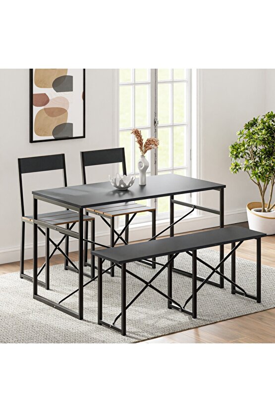 Mutfak Masası Bench Bank 120x60 Masa Set 2 Adet Sandalye Yemek Masası