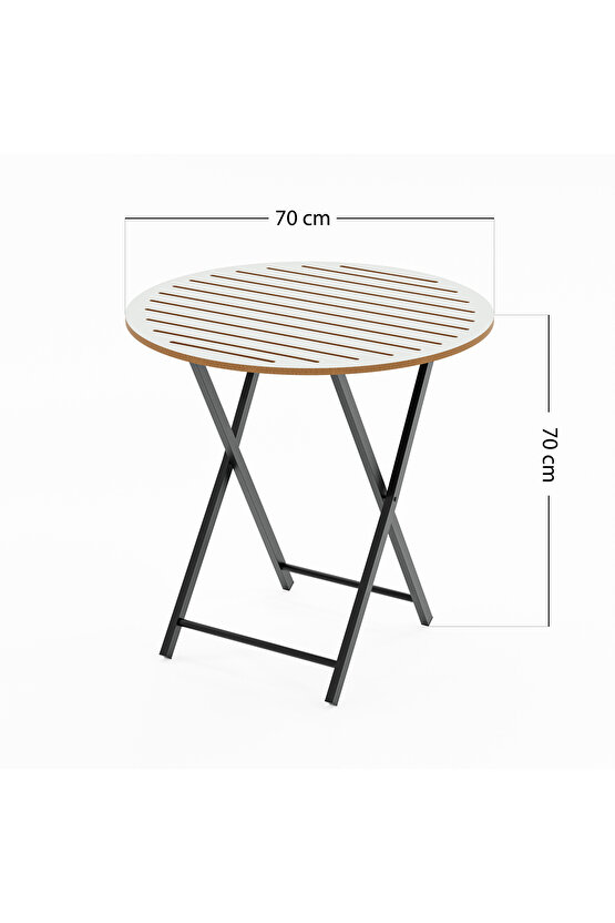Katlanır 4 Kişilik Yuvarlak Bahçe Masası Bistro Masa 70x70 Beyaz 1507