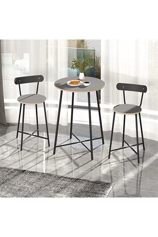Mutfak Oval 2 Kişilik Bar Yemek Masası Füme 1517