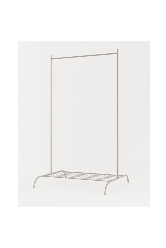 Konfeksiyon Askısı Metal Raflı Askılık Ayaklı Kıyafet Askılığı Beyaz 1509