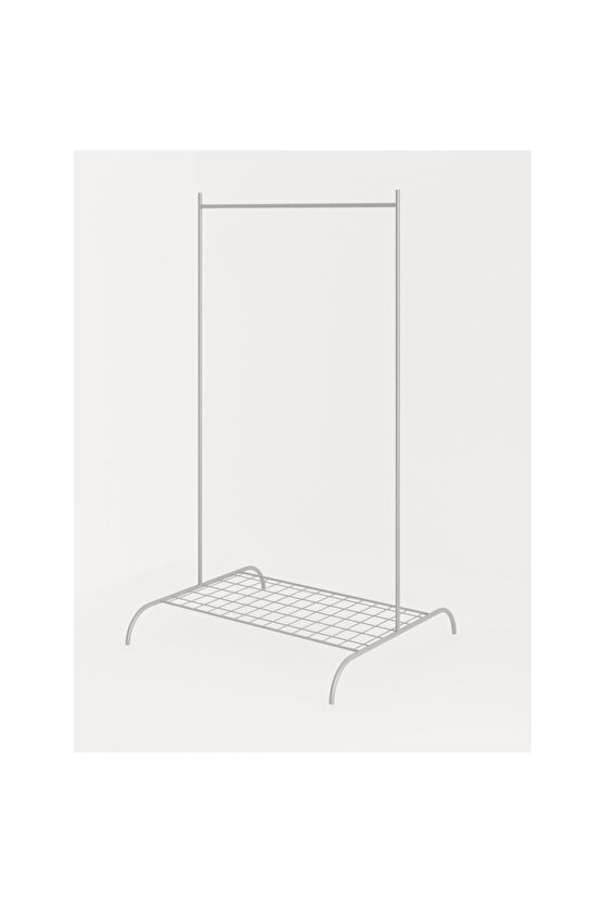 Konfeksiyon Askısı Metal Raflı Askılık Ayaklı Kıyafet Askılığı Beyaz 1509