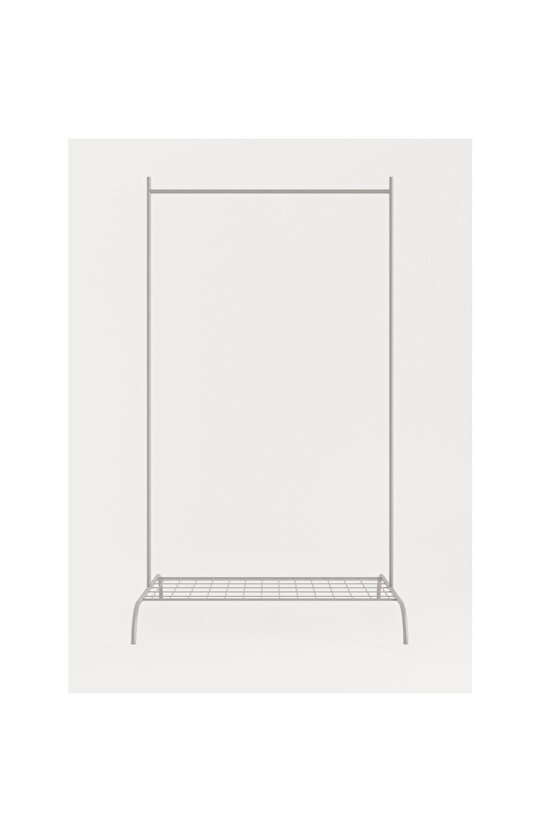 Konfeksiyon Askısı Metal Raflı Askılık Ayaklı Kıyafet Askılığı Beyaz 1509