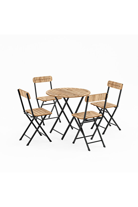 4 Kişilik Yuvarlak Bistro Takım Bahçe Mutfak Masa Sandalye Çam 1500