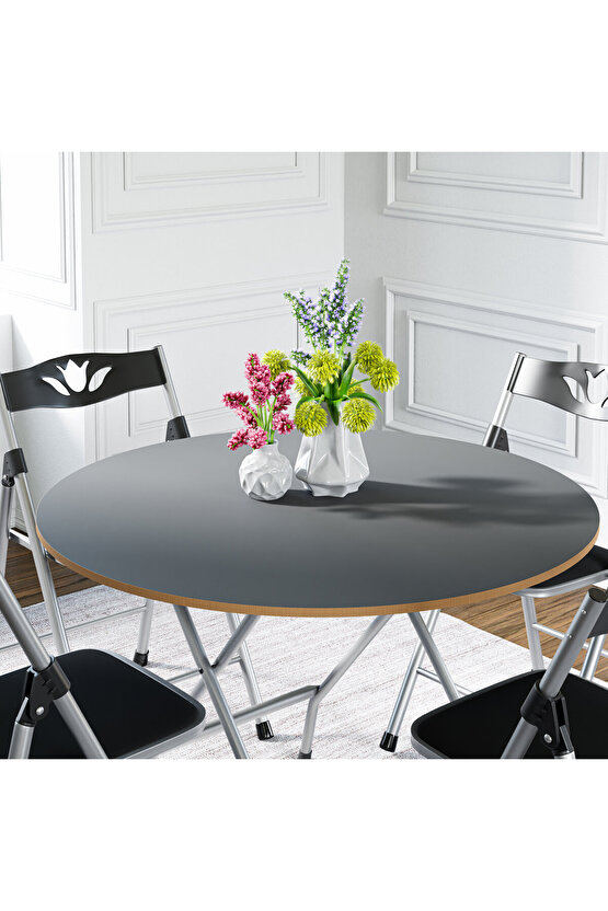 Katlanır Masa ve 4 Adet Sandalye Seti Füme 1464