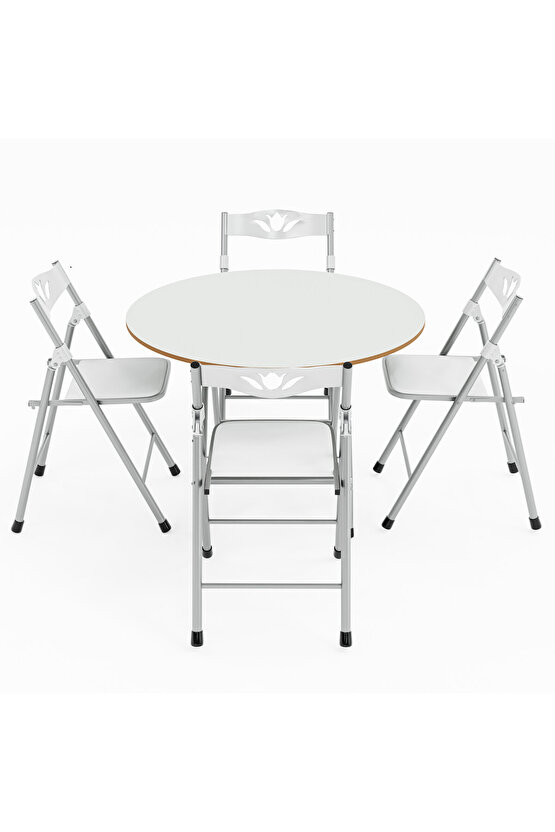 Katlanır Masa ve 4 Adet Sandalye Seti Beyaz 1463