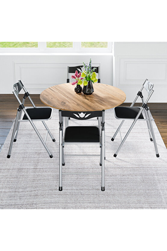Katlanır Masa ve 4 Adet Sandalye Seti Çam 1462