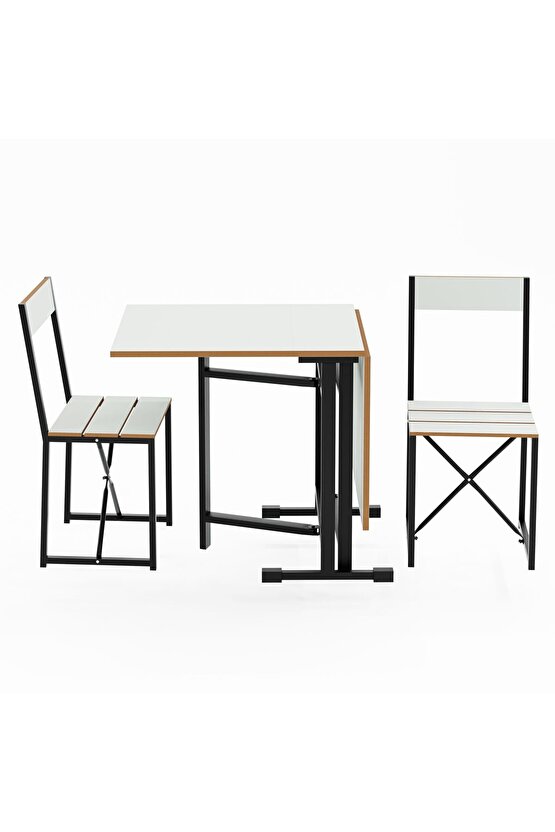 Katlanır Mutfak Masa Sandalye Takımı Beyaz 1447