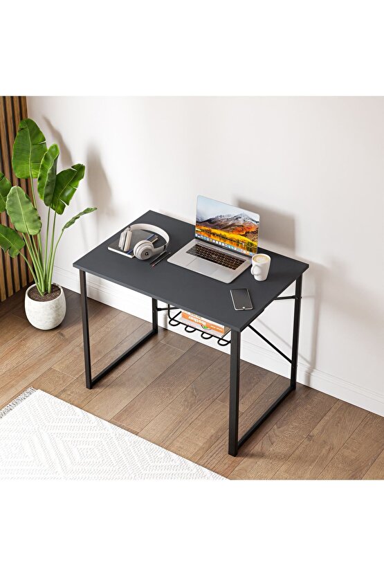 Bilgisayar Masası Raflı Çalışma Laptop Masası Füme 1445