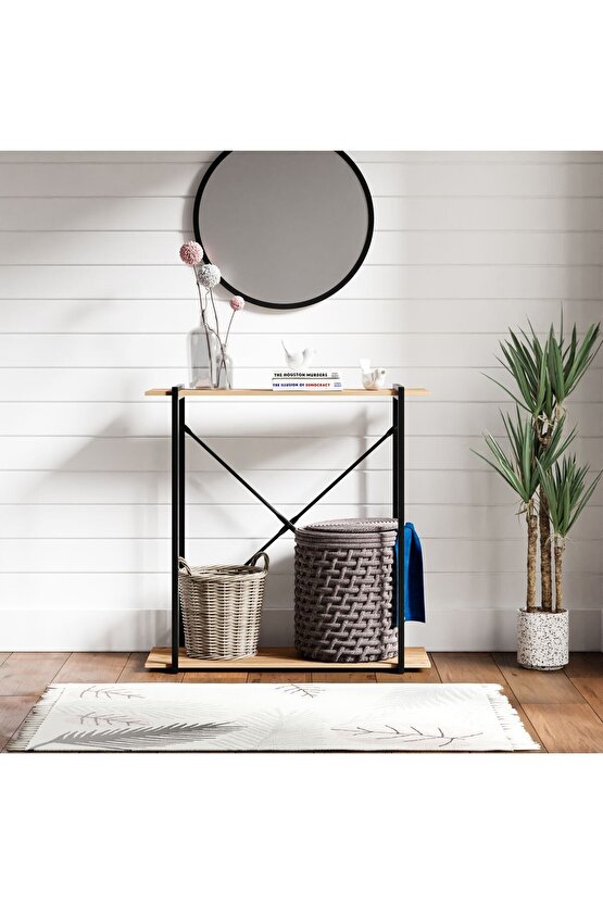 Metal Ayaklı Dresuar Raflı Dresuar Dekoratif Metal Dresuar Çam 1376