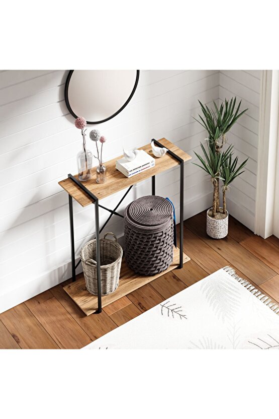 Metal Ayaklı Dresuar Raflı Dresuar Dekoratif Metal Dresuar Çam 1376