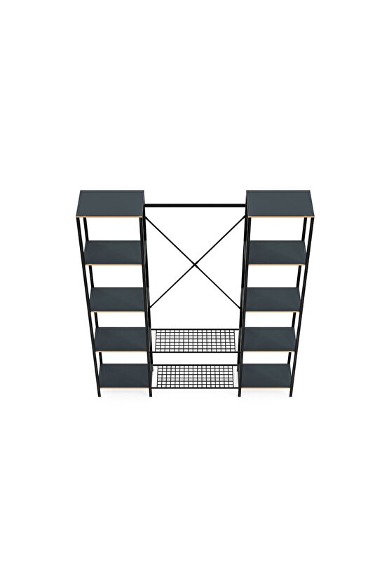 Çok Amaçlı Metal Ayaklı Çift Raflı Dolap Ayakkabılık Portatif Portmanto Gardırop Füme 1375