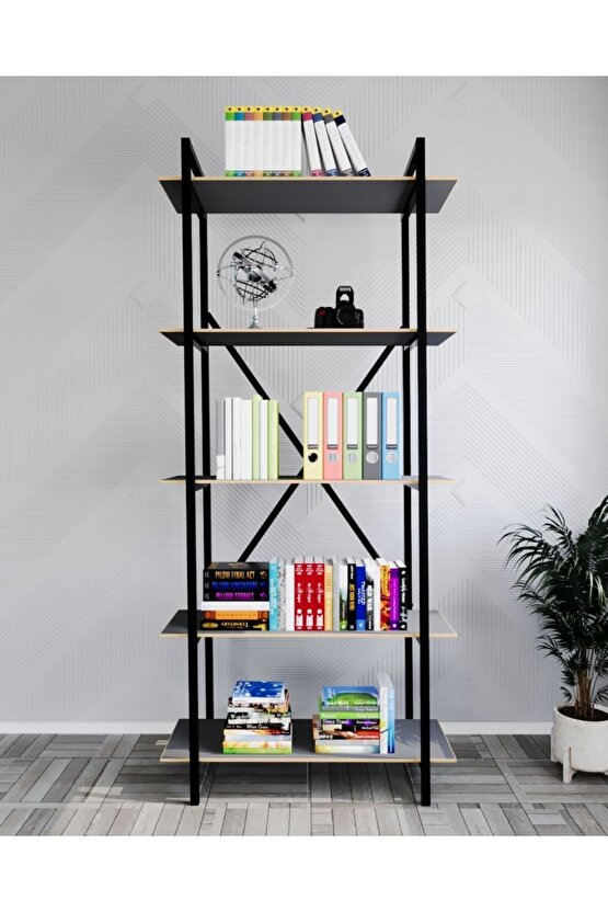 Metal Kitaplık Raf 5 Raflı Kütüphane Füme 1354