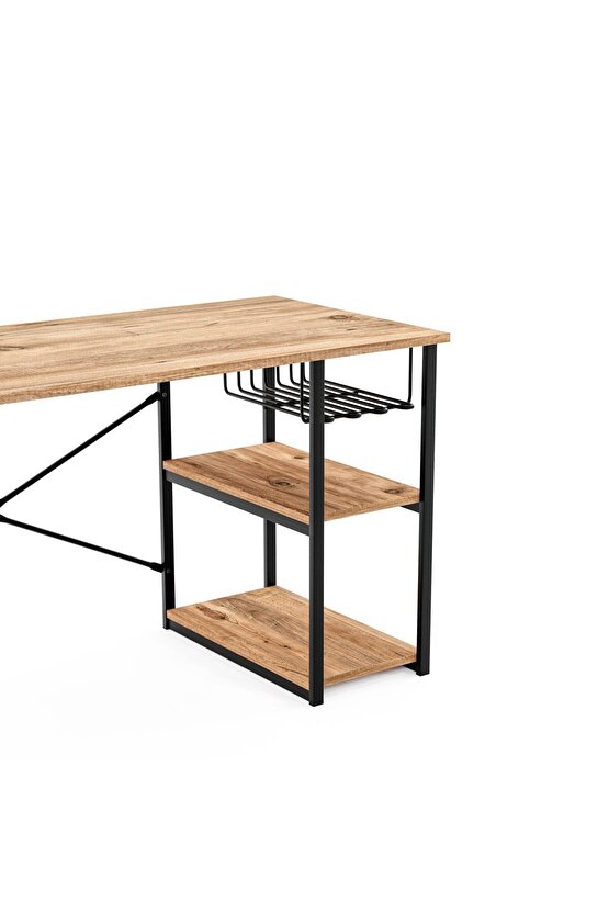 Çalışma Masası Telli Raflı Ofis Laptop Bilgisayar Masası Çam 1343