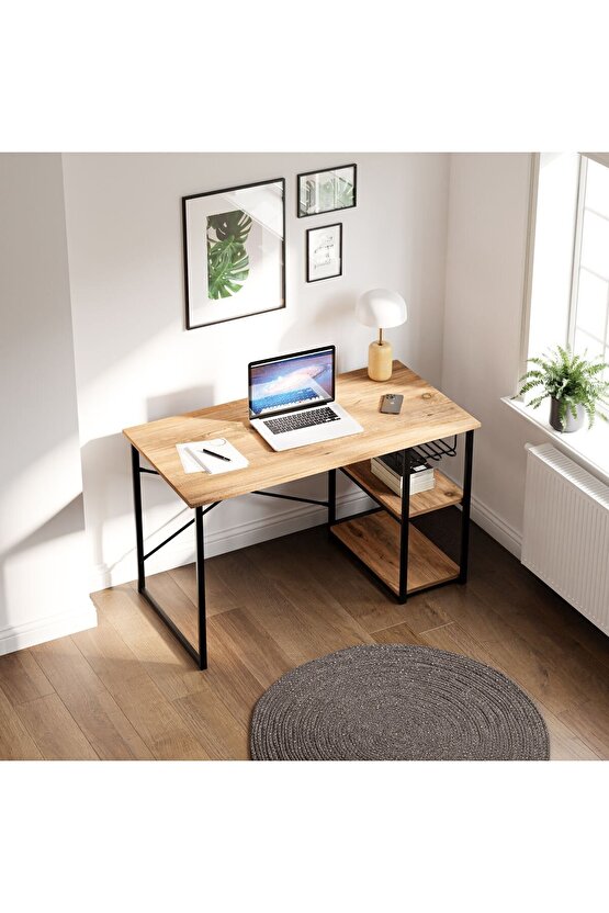 Çalışma Masası Telli Raflı Ofis Laptop Bilgisayar Masası Çam 1343