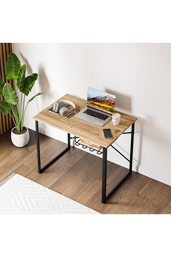 Bilgisayar Masası Raflı Çalışma Laptop Masası Çam 1341