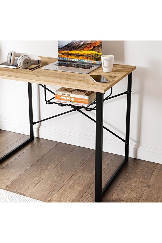 Bilgisayar Masası Raflı Çalışma Laptop Masası Çam 1341