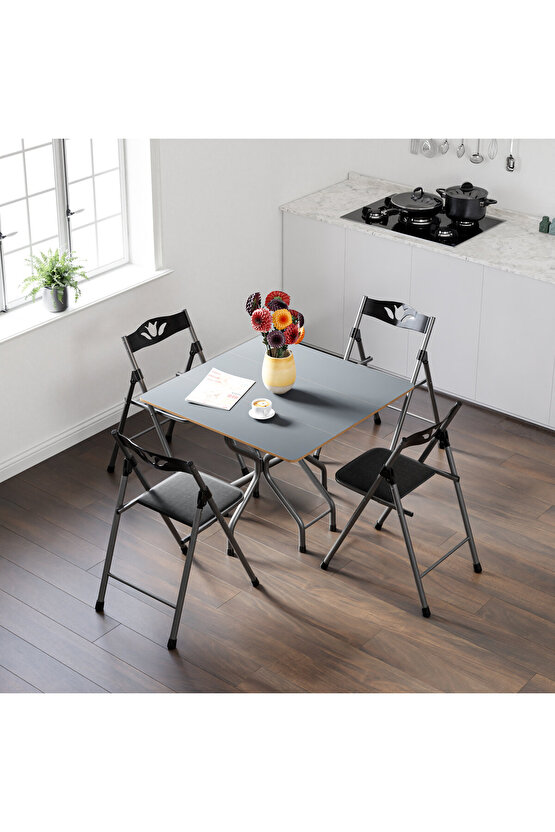 Katlanır Yemek Masası Masa Sandalye Takımı Füme Kare 1053
