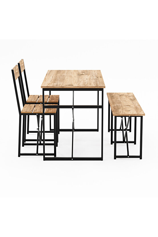 Mutfak Masası Bench Bank 120x60 Masa Set 2 Adet Sandalye Yemek Masası Çam 1225