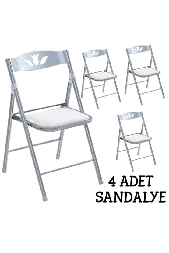 Katlanır Mutfak Sandalyesi Kırma Koltuk Beyaz 4 Adet 1055